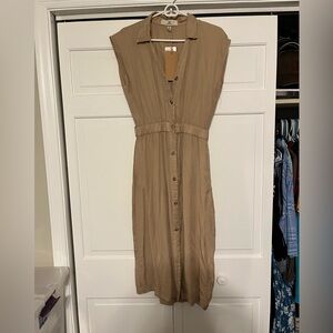 Elegant Tan Button-Down Dress
